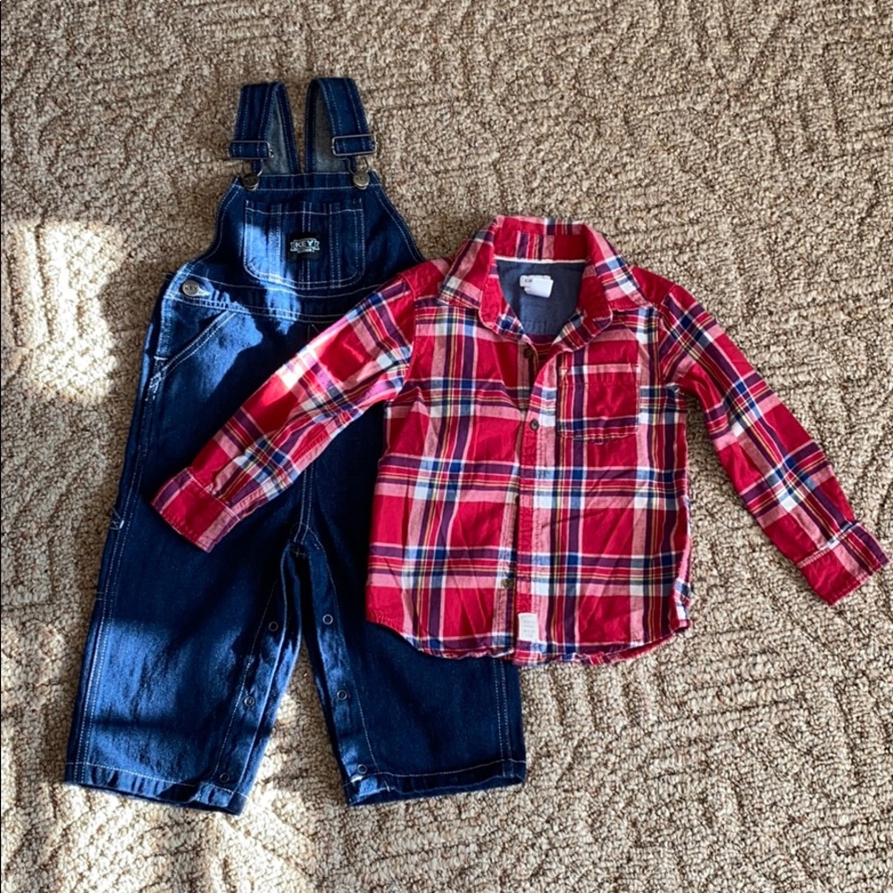 Boys 3T flannel shirt and overalls